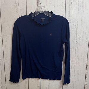 Tommy Hilfiger Women's Blue Ruffle Long Sleeve Tee